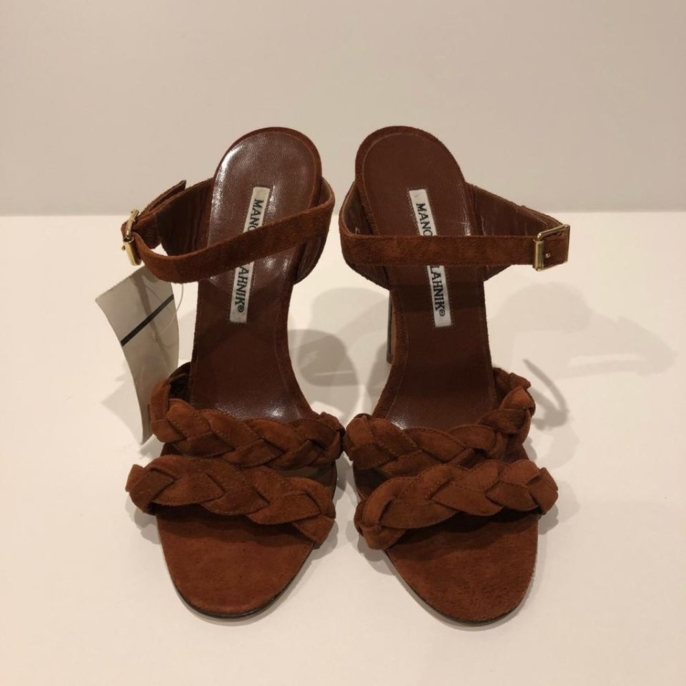 Manolo Blahnik New Braided Suede Mule Heel Sandal - Picture 1 of 10